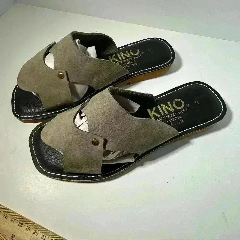 KINO Sandals Gray Leather Suede Slip On Handmade Key West Florida Women’s Size 9 - Picture 5 of 9